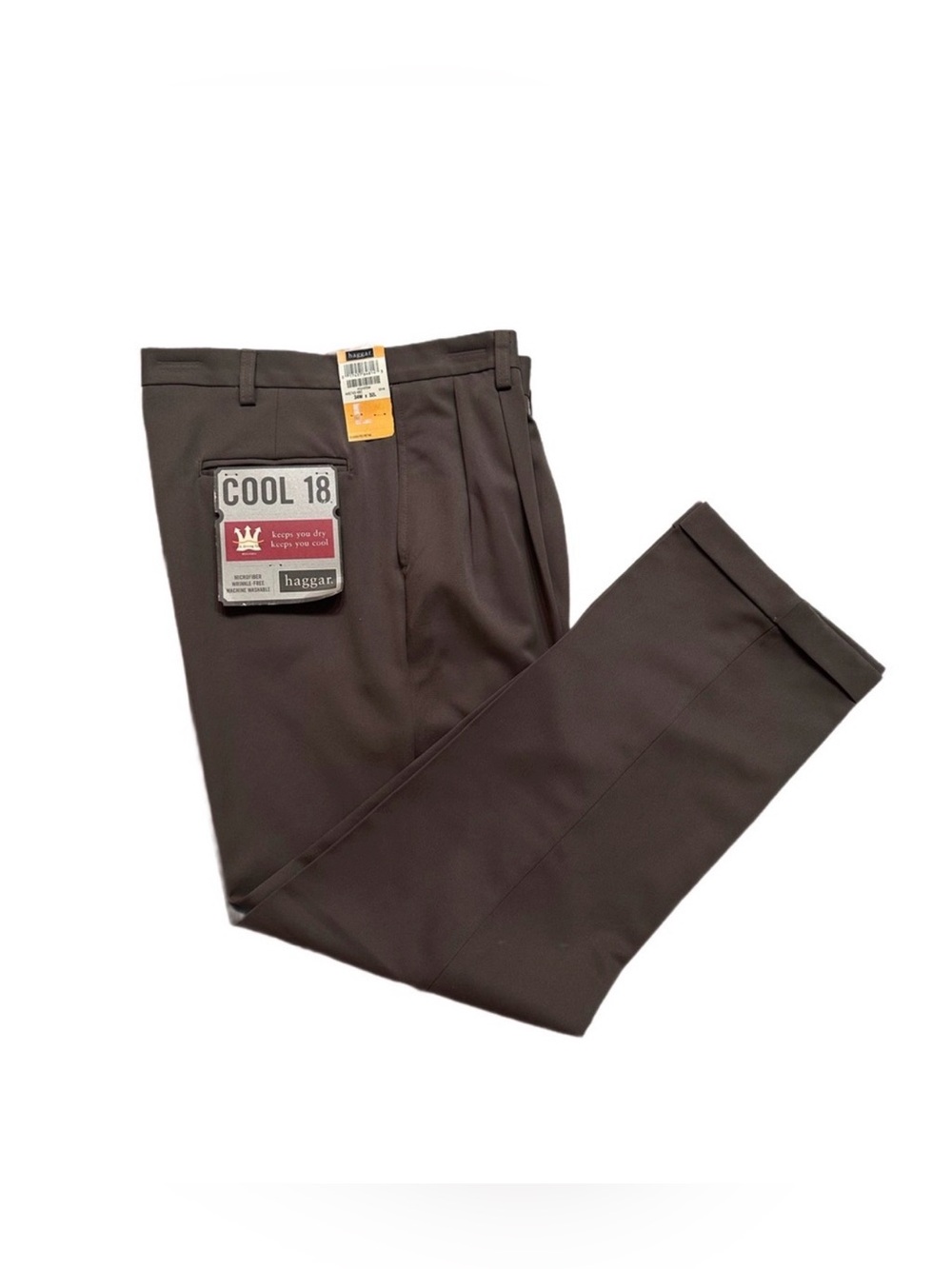 HAGGAR ~ Men's Cool 18 Dark Gray Pleated Cuffed Dress Pants size 34 x 32